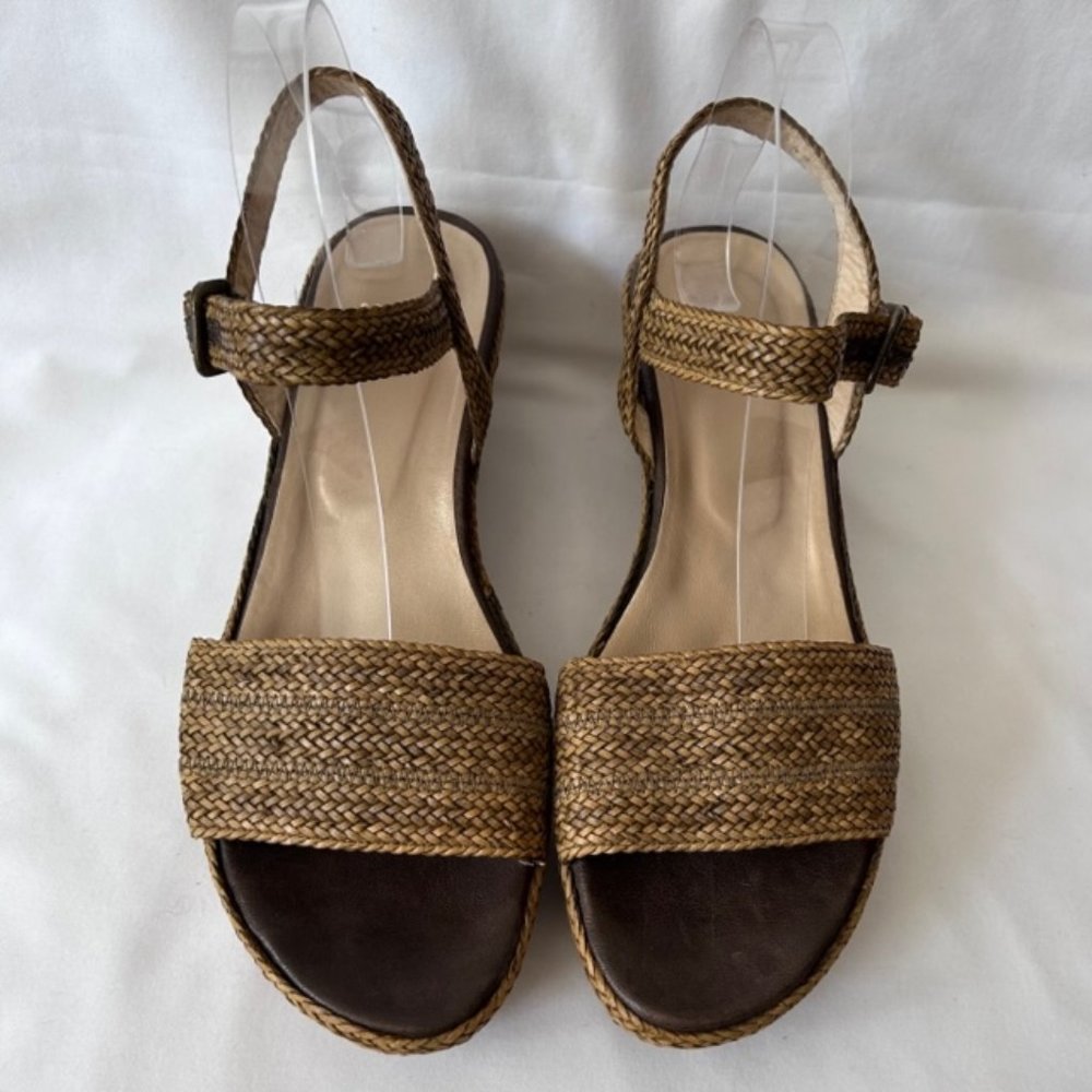Stuart Weitzman Raffia Tan Ankle Strap Wedge Heel… - image 2